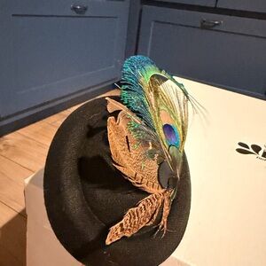 Black Hat with Peacock Feather Accent